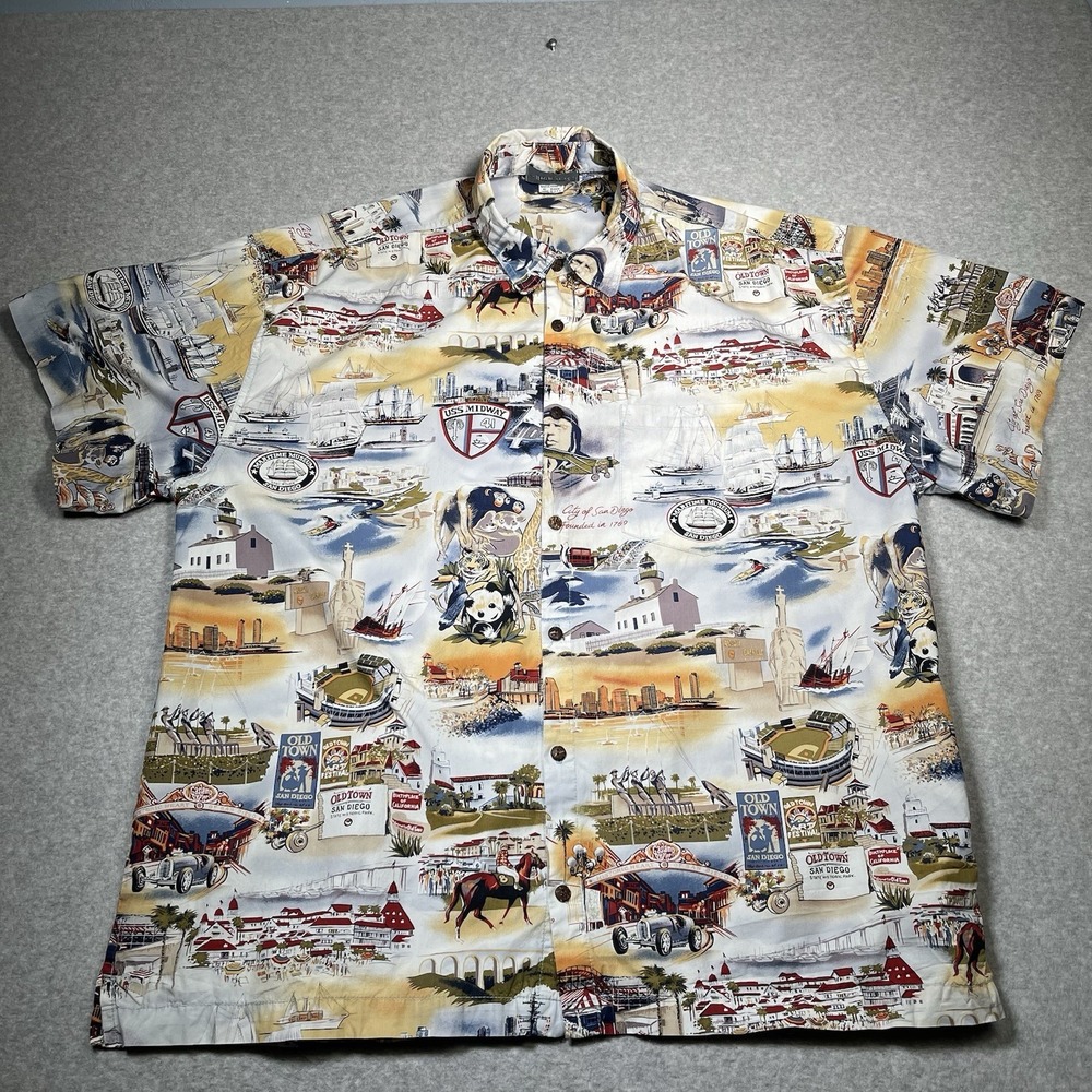 High‎ Seas Trading Co San Diego Shirt XXL Button Up USA Made Landmark Print AOP